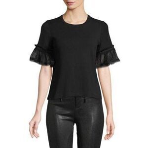 Alexis Tera Flutter Sleeve Crew Neck Combo Tee Black S